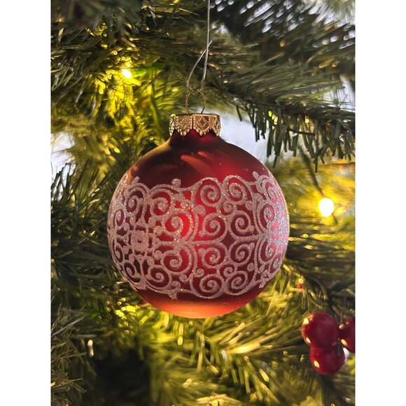 Set Of 4 Visions By Holly Glass Christmas Ornaments With Penguin & Tree Design - Picture 6 of 8